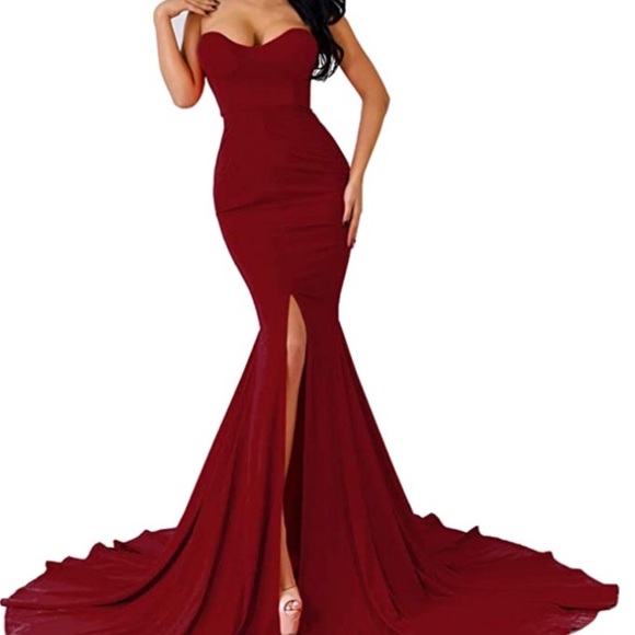 Red mermaid strapless wedding bridal dress - Picture 4 of 4